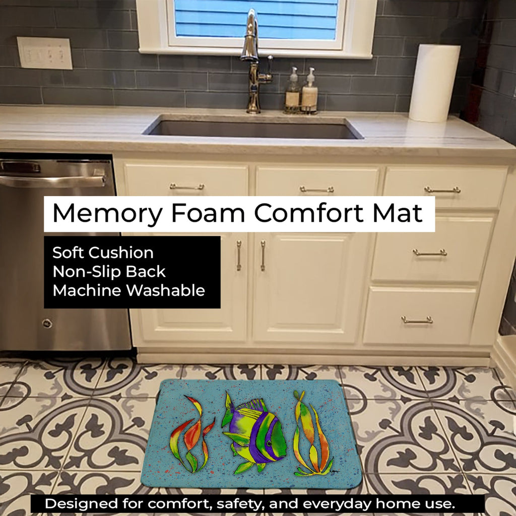 Tropical Fish on Blue Memory Foam Kitchen Mat Machine Washable Anti-Fatigue Cushion Comfort Bath or Kitchen Rug
