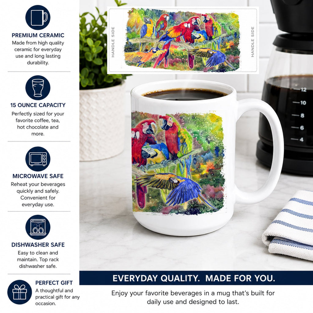 Parrot Ceramic Coffee Mug 15 oz Decorative Large C Handle Mug Cup for Tea, Cocoa Hot Chocolate
