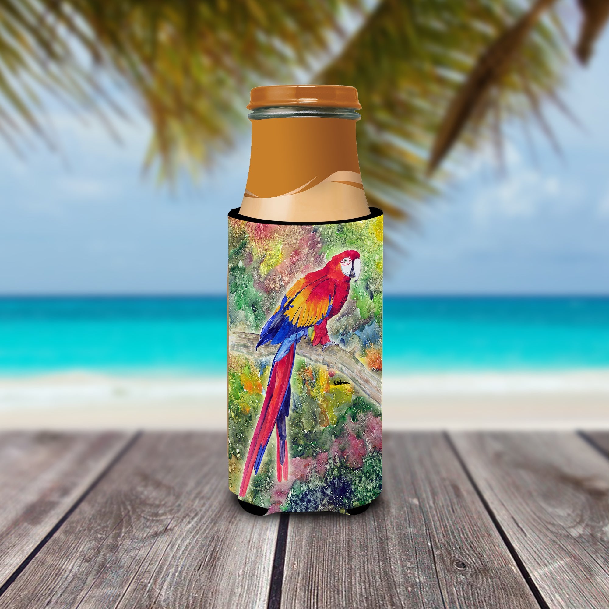 Parrot  Parrot Head Slim Can Hugger , Insulated Foam Hugger for 12 oz Slim Cans, Beer Bottles & Water Bottles, Printed in USA