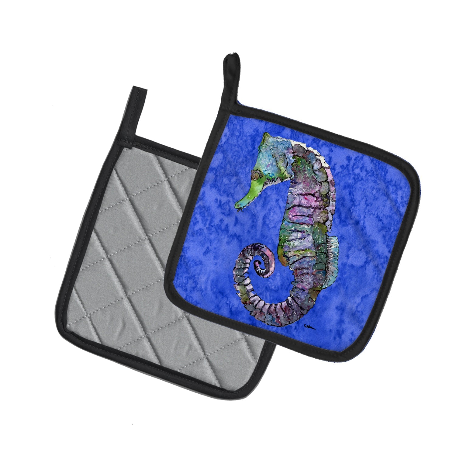 Seahorse Pot Holder Set of 2 Heat Resistant Quilted Hot Pads 7.5 x 7.5 Inch, Insulated Kitchen Trivets for Cooking & Baking