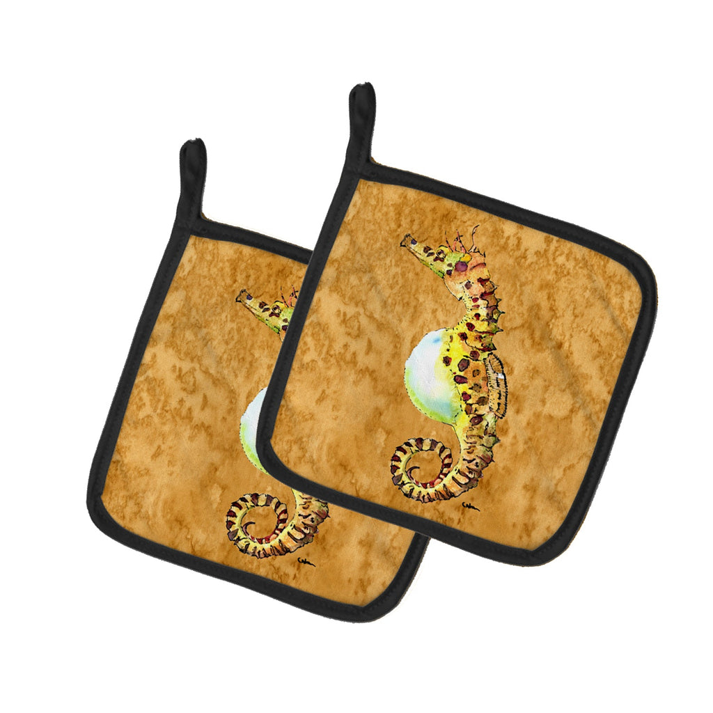 Seahorse Pot Holder Set of 2 Heat Resistant Quilted Hot Pads 7.5 x 7.5 Inch, Insulated Kitchen Trivets for Cooking & Baking