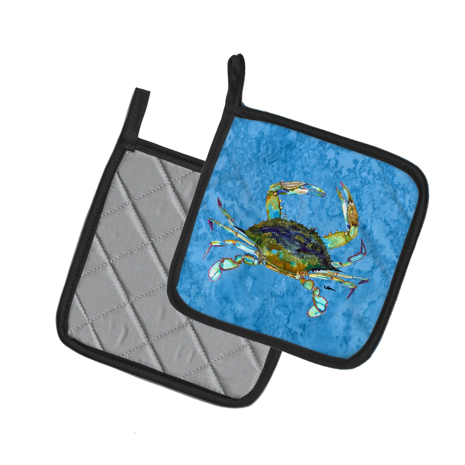Crab Pot Holder Set of 2 Heat Resistant Quilted Hot Pads 7.5 x 7.5 Inch, Insulated Kitchen Trivets for Cooking & Baking
