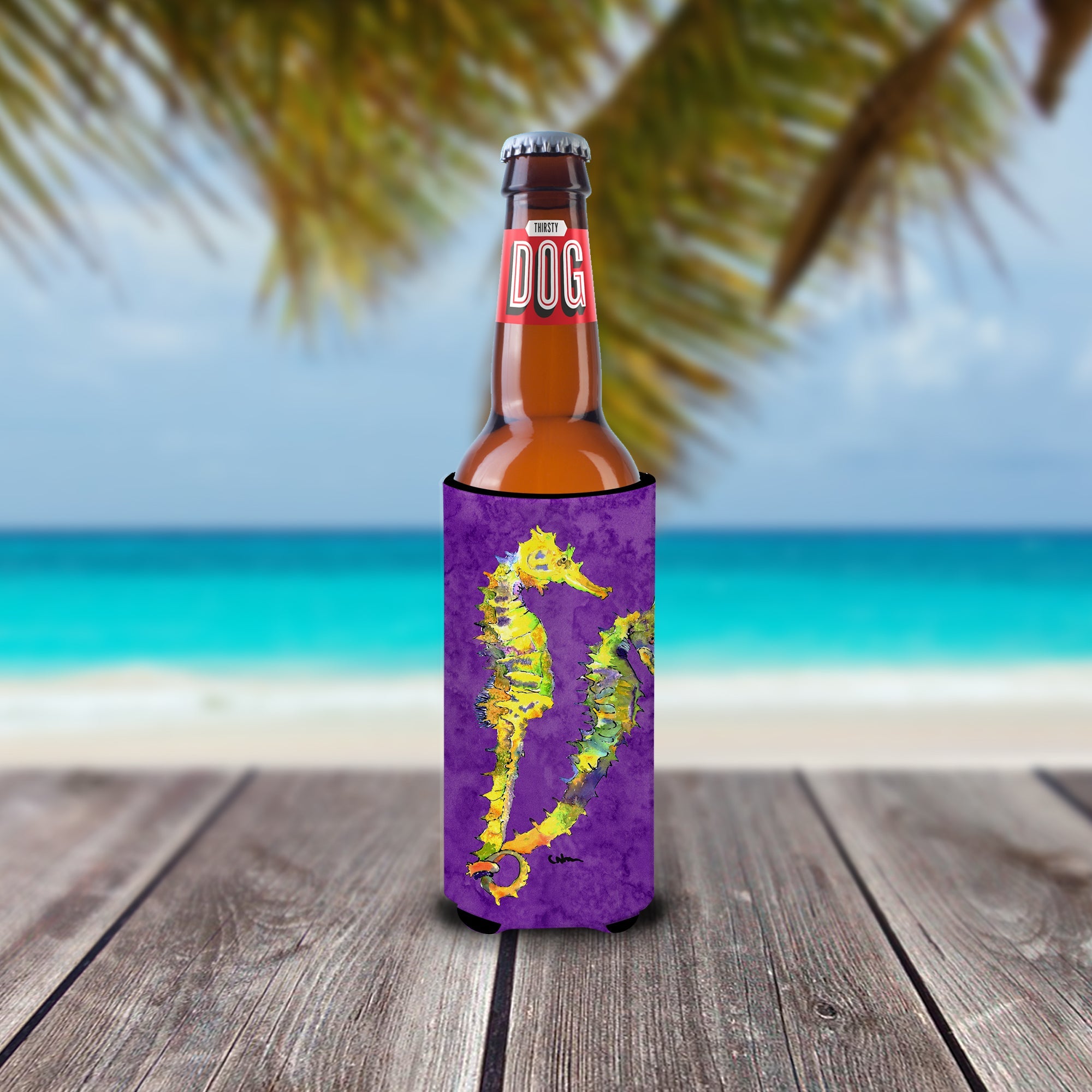 Seahorse Slim Can Hugger , Insulated Foam Hugger for 12 oz Slim Cans, Beer Bottles & Water Bottles, Printed in USA
