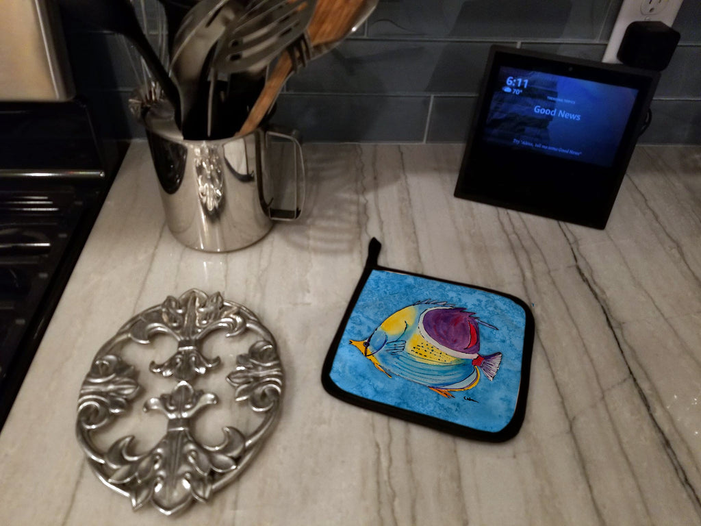 Tropical Fish Pot Holder Set of 2 Heat Resistant Quilted Hot Pads 7.5 x 7.5 Inch, Insulated Kitchen Trivets for Cooking & Baking