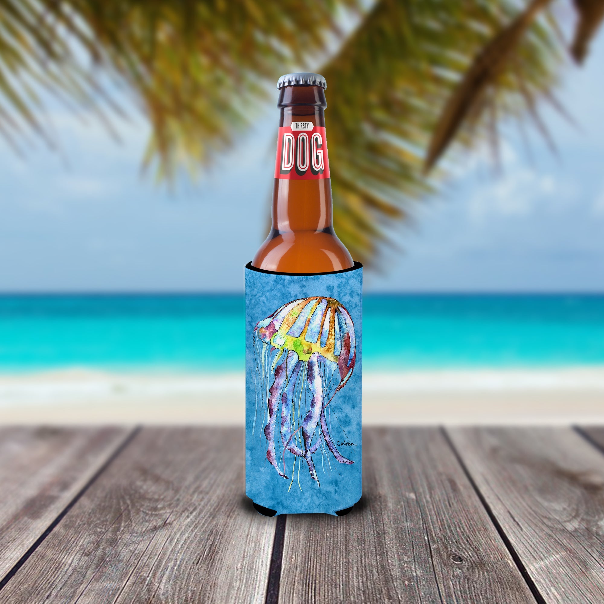 Jellyfish Slim Can Hugger , Insulated Foam Hugger for 12 oz Slim Cans, Beer Bottles & Water Bottles, Printed in USA