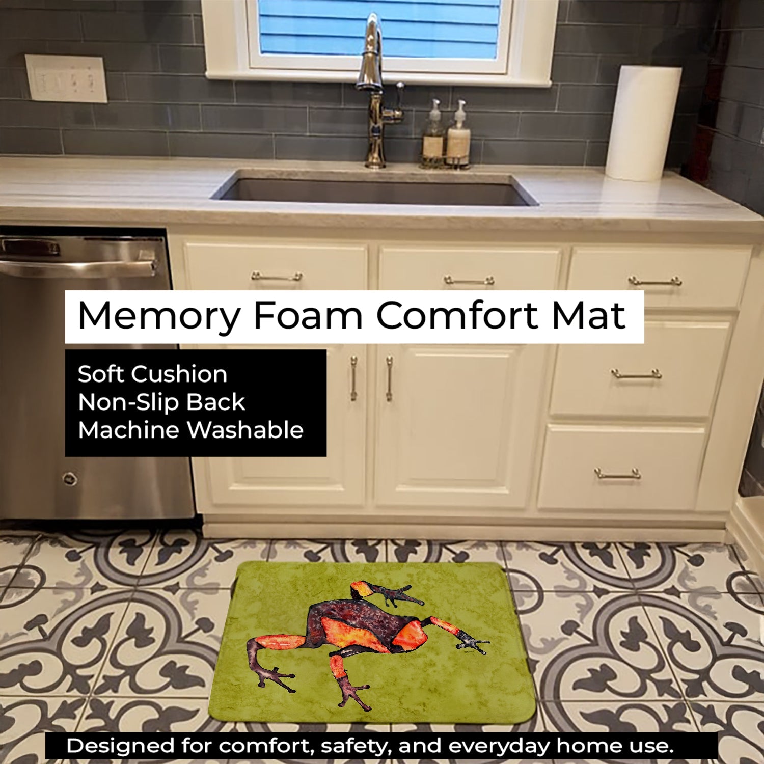 Frog Memory Foam Kitchen Mat Machine Washable Anti-Fatigue Cushion Comfort Bath or Kitchen Rug