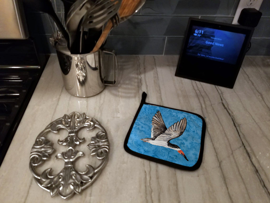 Bird on Blue Pot Holder Set of 2 Heat Resistant Quilted Hot Pads 7.5 x 7.5 Inch, Insulated Kitchen Trivets for Cooking & Baking