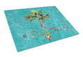 Welcome Palm Tree on Teal Cutting Board Tempered Glass Kitchen Cutting Surface, Heat Resistant Chopping, Non-Slip Feet, Food Prep & Serving