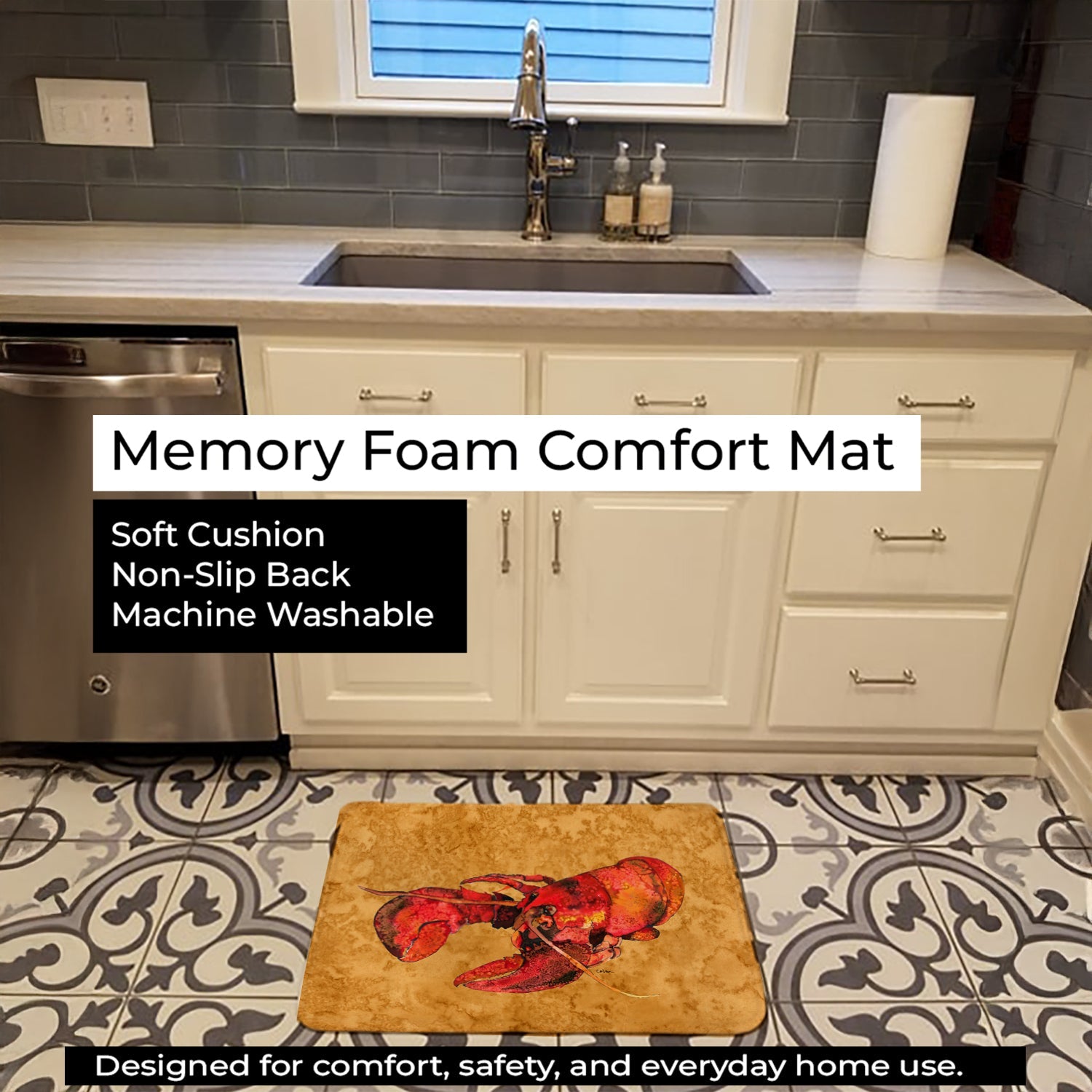 Lobster Memory Foam Kitchen Mat Machine Washable Anti-Fatigue Cushion Comfort Bath or Kitchen Rug