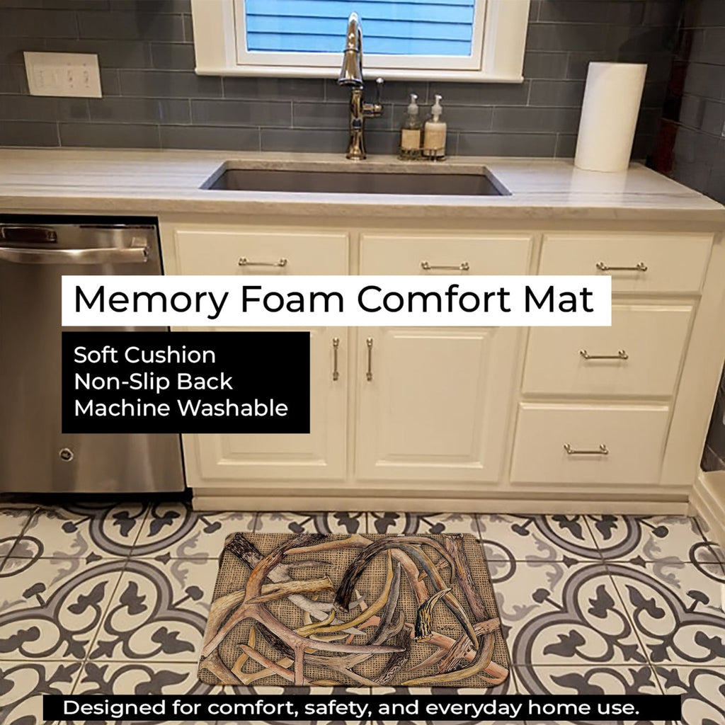 Deer Horns Memory Foam Kitchen Mat Machine Washable Anti-Fatigue Cushion Comfort Bath or Kitchen Rug