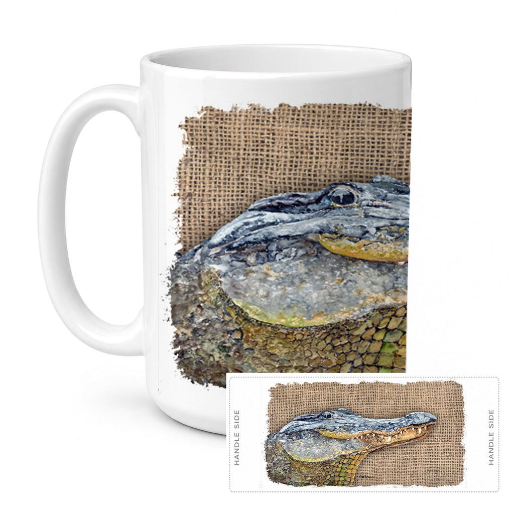 Alligator Ceramic Coffee Mug 15 oz Decorative Large C Handle Mug Cup for Tea, Cocoa Hot Chocolate