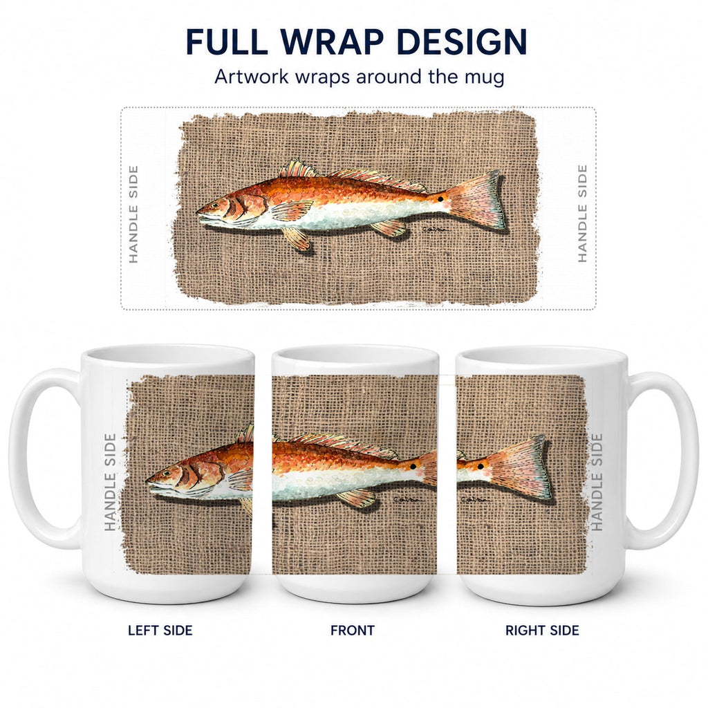 Red Fish Ceramic Coffee Mug 15 oz Decorative Large C Handle Mug Cup for Tea, Cocoa Hot Chocolate