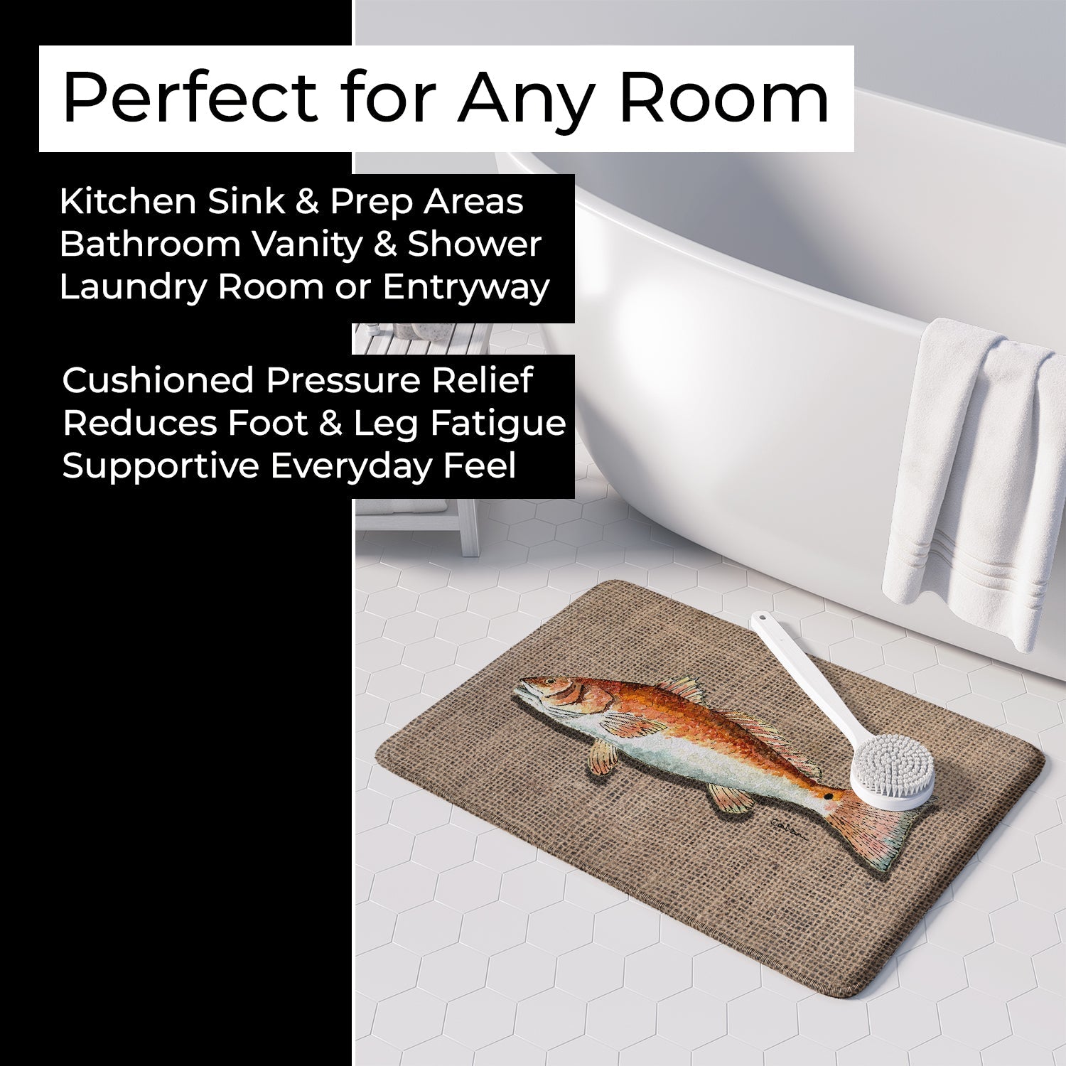 Red Fish Memory Foam Kitchen Mat Machine Washable Anti-Fatigue Cushion Comfort Bath or Kitchen Rug