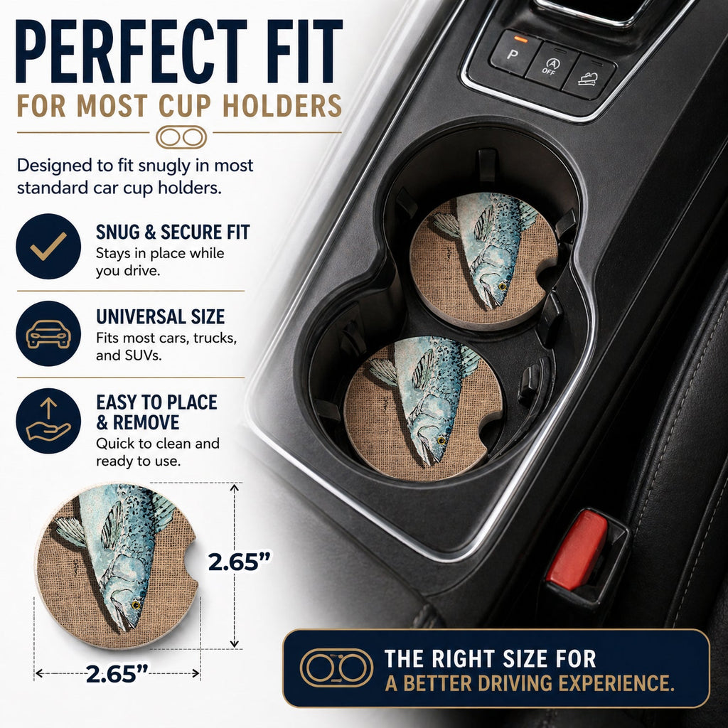 Fish Speckled Trout Set of 2 Cup Holder Car Coasters Absorbent Round Sandstone Coasters Gifts for Men or Women, 2.5, Multicolor