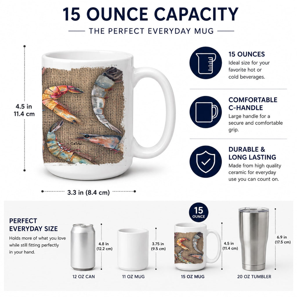 Shrimp Ceramic Coffee Mug 15 oz Decorative Large C Handle Mug Cup for Tea, Cocoa Hot Chocolate