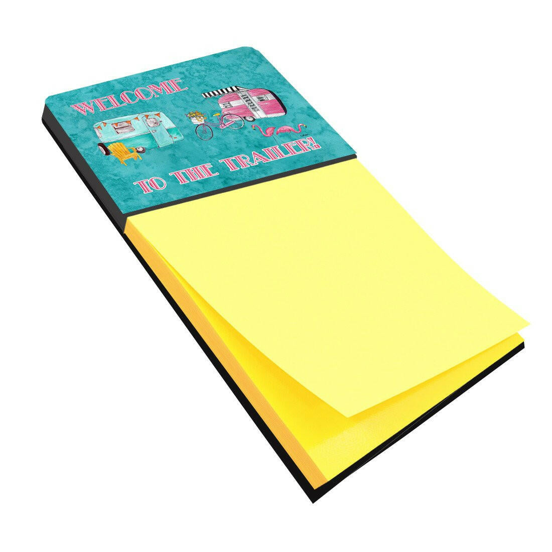 Welcome to the Trailer Watercolor Sticky Note Holder Refillable Dispenser Desk Accessory 3x3 Pad Gift