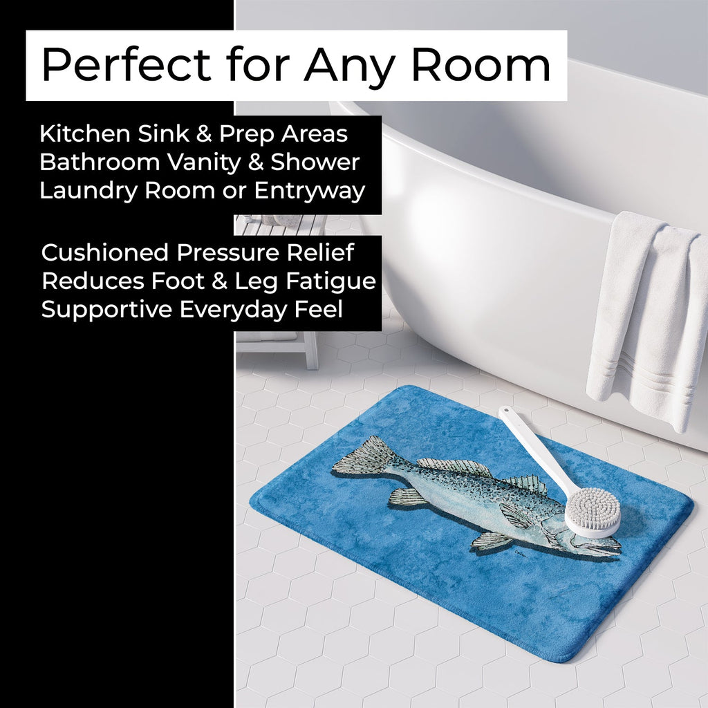 Fish - Trout Memory Foam Kitchen Mat Machine Washable Anti-Fatigue Cushion Comfort Bath or Kitchen Rug