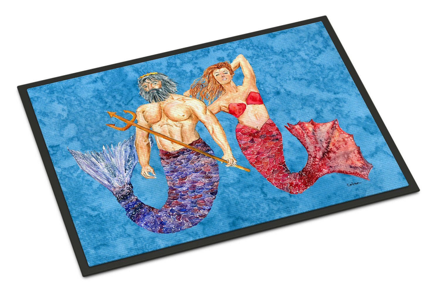 Mermaid and Merman Doormat Indoor Outdoor 18H X 27W Front Door Mat Rugs for Entryway, Non Slip Washable