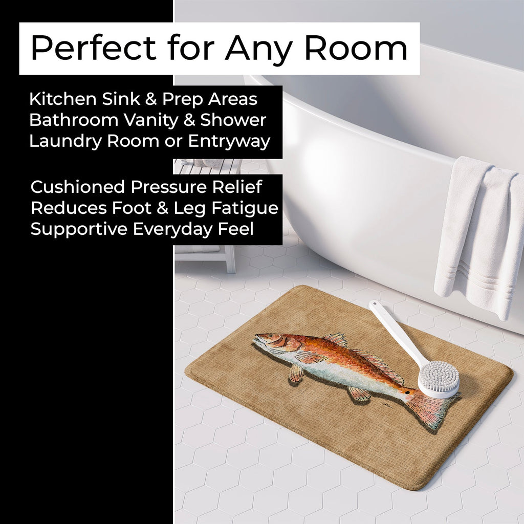 Red Fish Memory Foam Kitchen Mat Machine Washable Anti-Fatigue Cushion Comfort Bath or Kitchen Rug