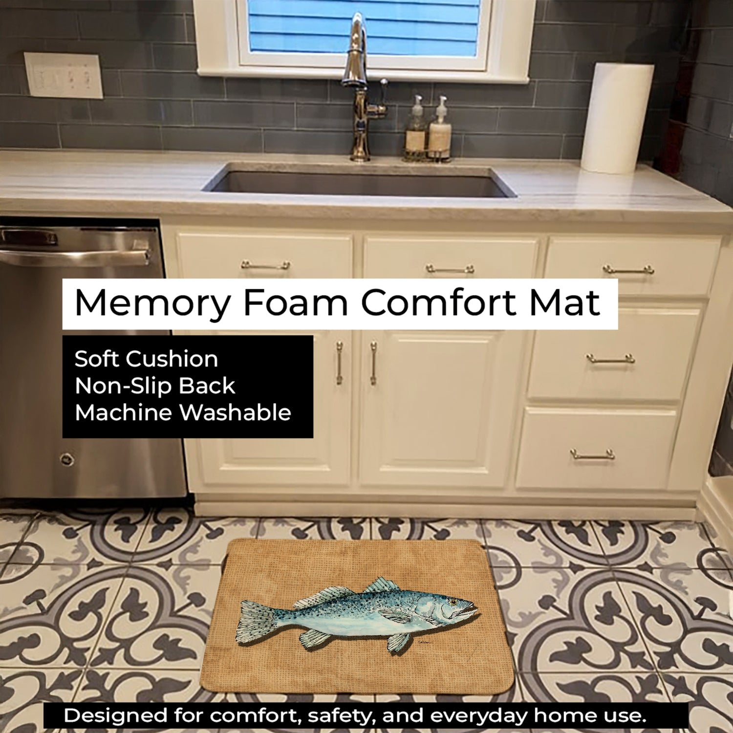 Speckled Trout Memory Foam Kitchen Mat Machine Washable Anti-Fatigue Cushion Comfort Bath or Kitchen Rug
