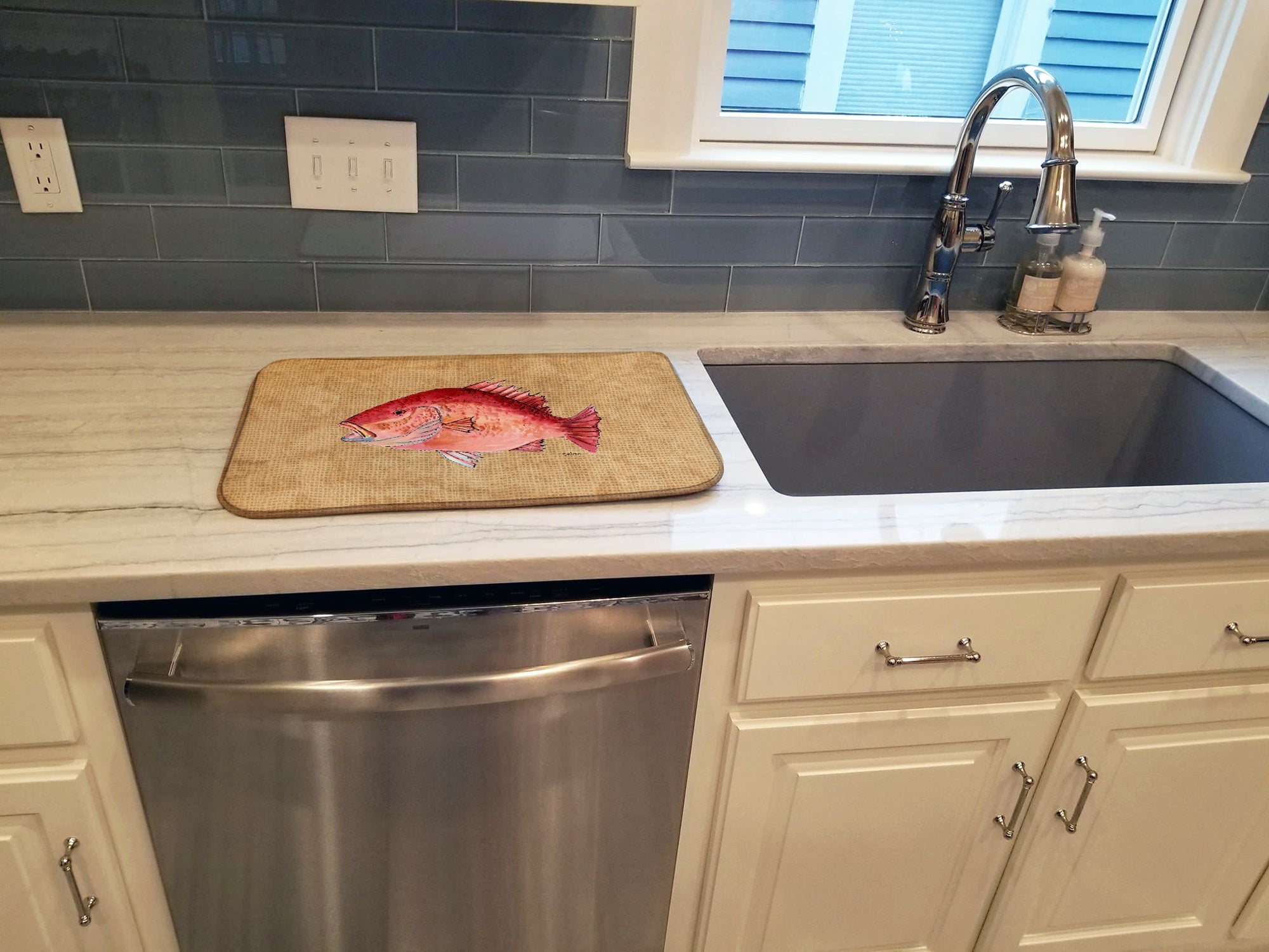 Strawberry Snapper Dish Drying Mat Absorbent Dish Drying Mat Pad for Kitchen Counter Dish Drainer Mat for Countertop, 14 x 21", Multicolor