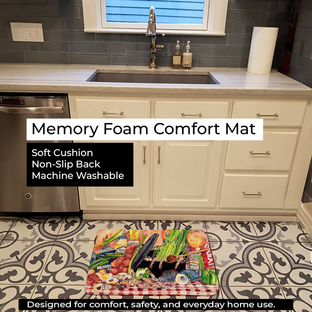 Gumbo and Potato Salad Memory Foam Kitchen Mat Machine Washable Anti-Fatigue Cushion Comfort Bath or Kitchen Rug