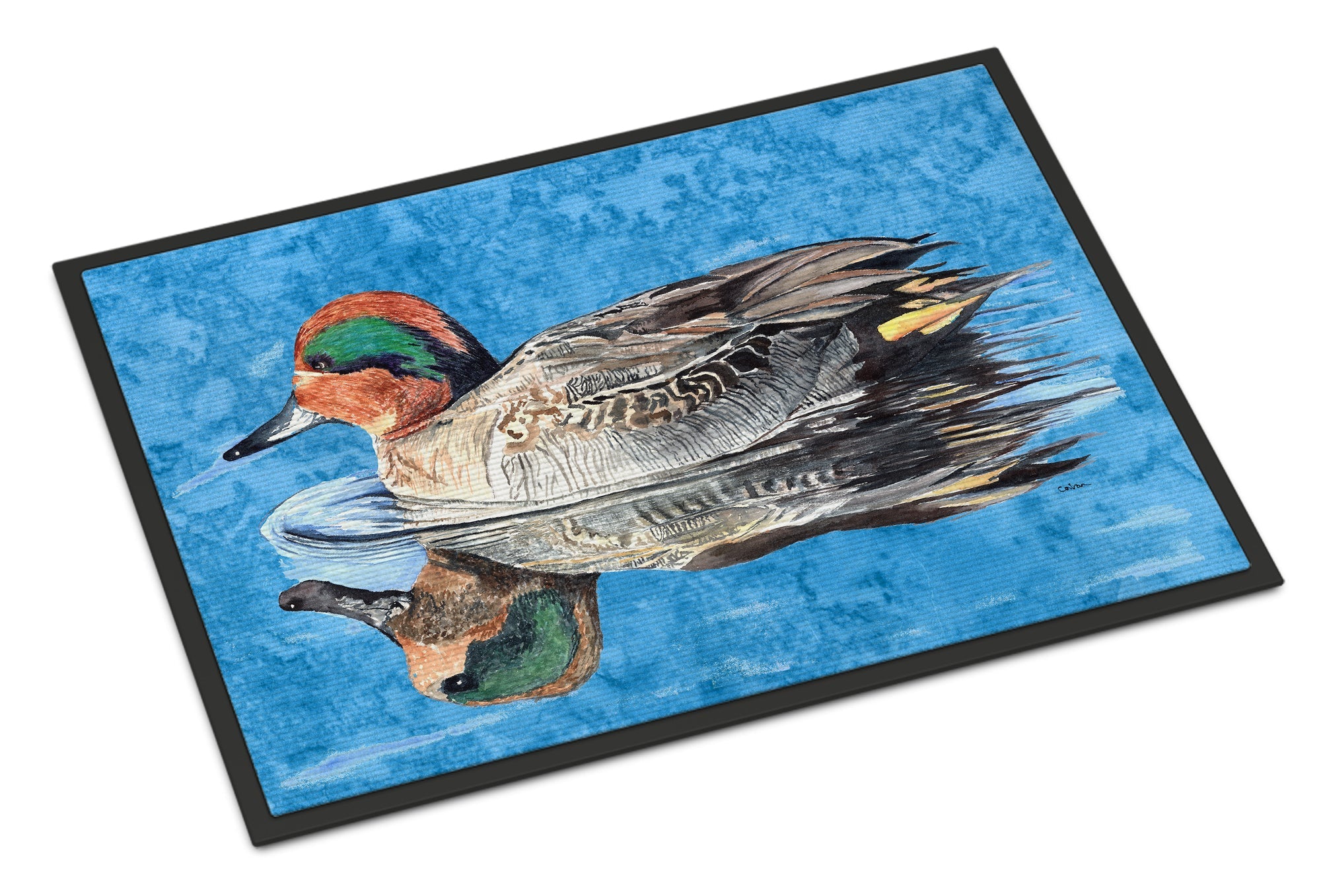 Teal Duck Doormat Indoor Outdoor 24H X 36W Front Door Mat Rugs for Entryway, Non Slip Washable Low Pile,