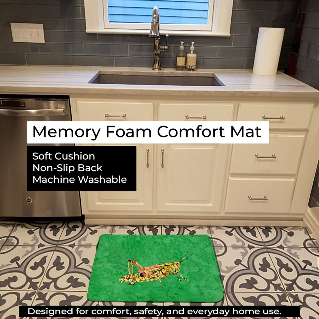 Grasshopper on Green Memory Foam Kitchen Mat Machine Washable Anti-Fatigue Cushion Comfort Bath or Kitchen Rug
