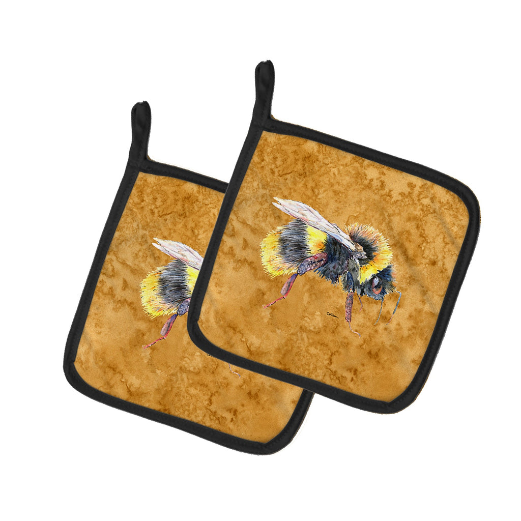 Bee on Gold Pot Holder Set of 2 Heat Resistant Quilted Hot Pads 7.5 x 7.5 Inch, Insulated Kitchen Trivets for Cooking & Baking