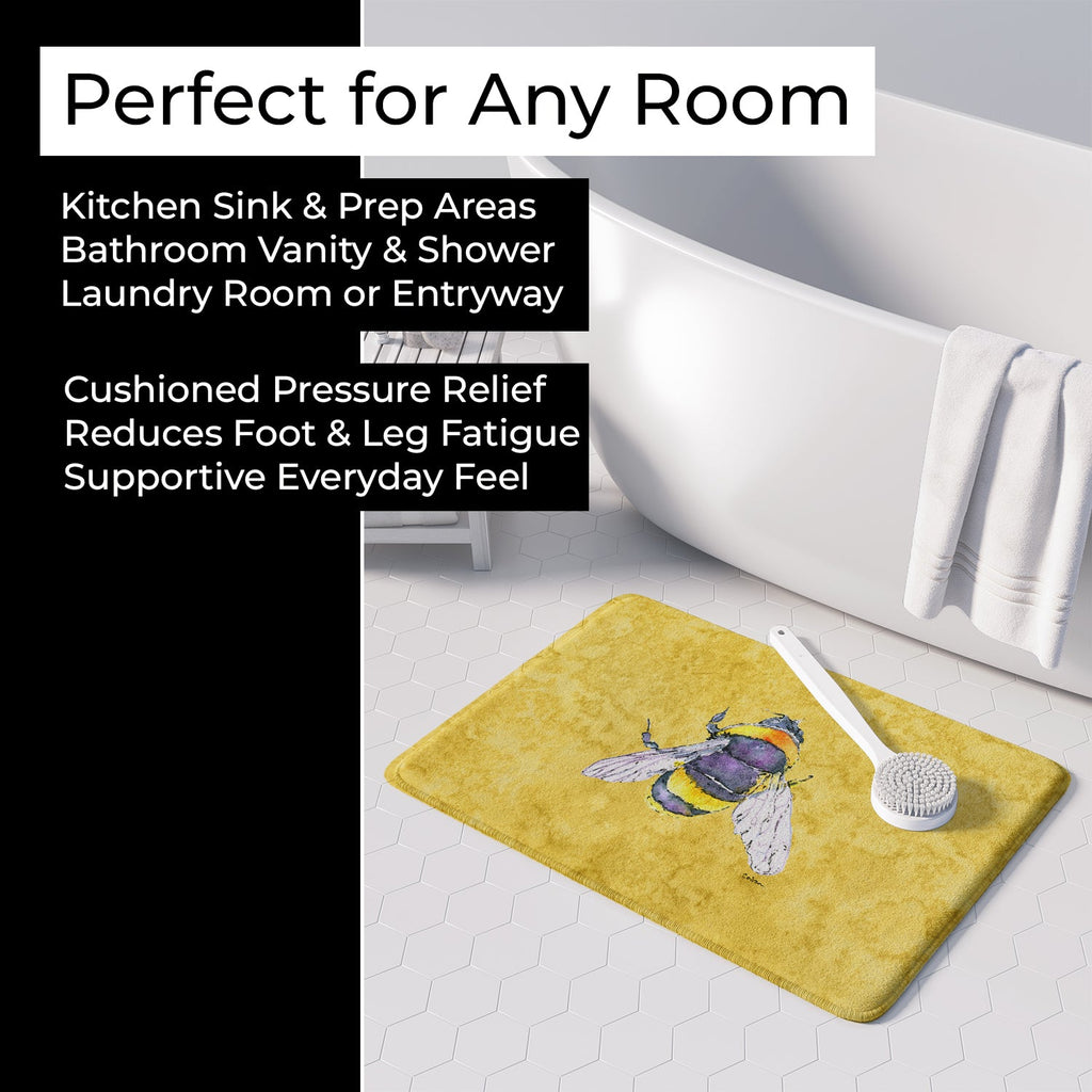 Bee on Yellow Memory Foam Kitchen Mat Machine Washable Anti-Fatigue Cushion Comfort Bath or Kitchen Rug