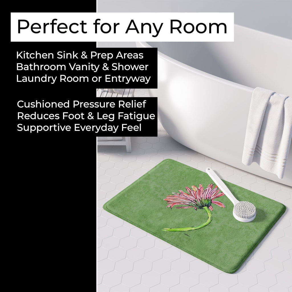 Gerber Daisy Pink Memory Foam Kitchen Mat Machine Washable Anti-Fatigue Cushion Comfort Bath or Kitchen Rug