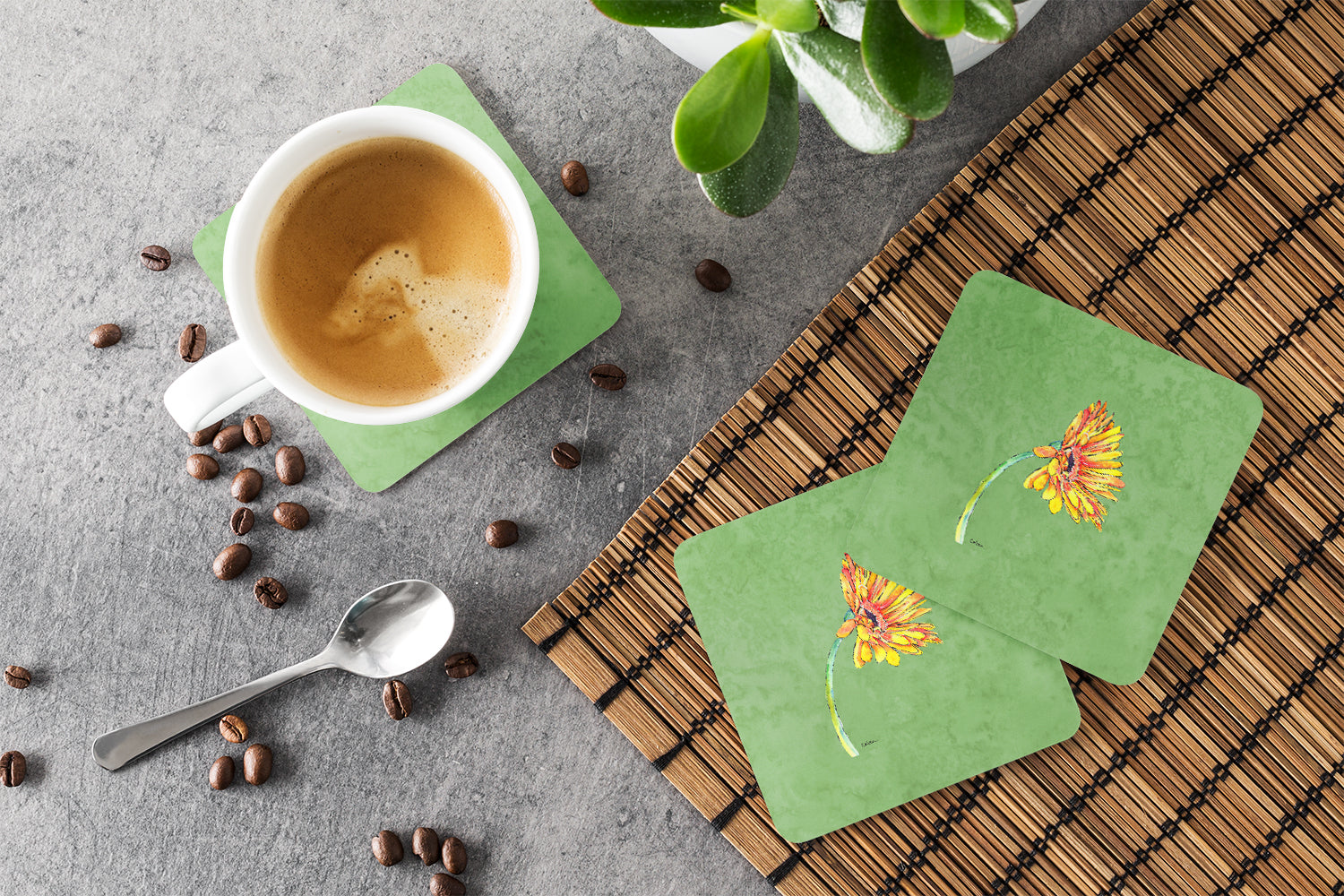 Gerber Daisy Orange Foam Coasters Set of 4 Cup Coasters for Indoor Outdoor, Tabletop Protection, Anti Slip, Mouse pad Material