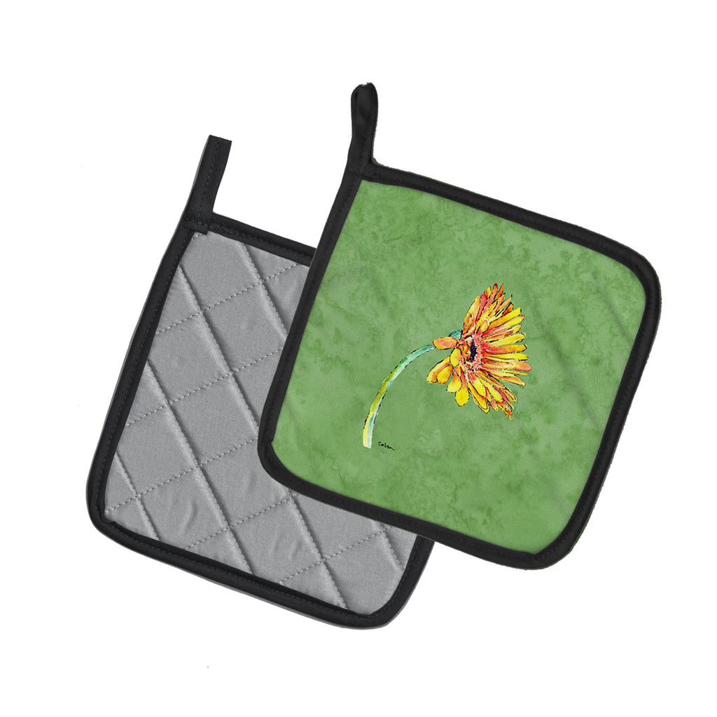 Gerber Daisy Orange Pot Holder Set of 2 Heat Resistant Quilted Hot Pads 7.5 x 7.5 Inch, Insulated Kitchen Trivets for Cooking & Baking