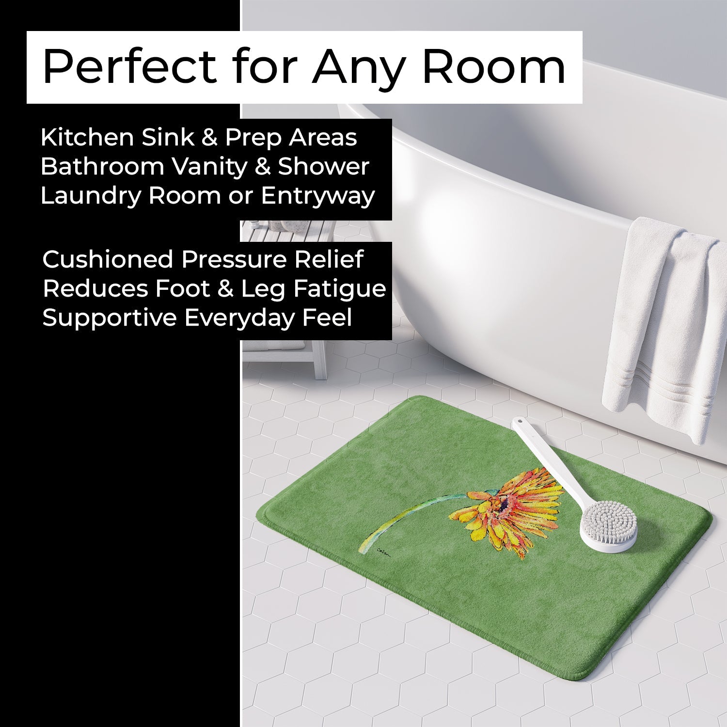 Gerber Daisy Orange Memory Foam Kitchen Mat Machine Washable Anti-Fatigue Cushion Comfort Bath or Kitchen Rug