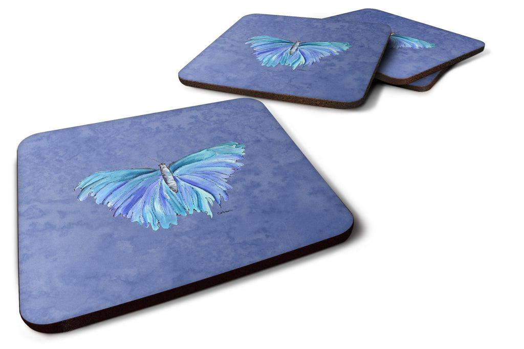 Butterfly on Slate Blue Foam Coasters Set of 4 Cup Coasters for Indoor Outdoor, Tabletop Protection, Anti Slip, Mouse pad Material