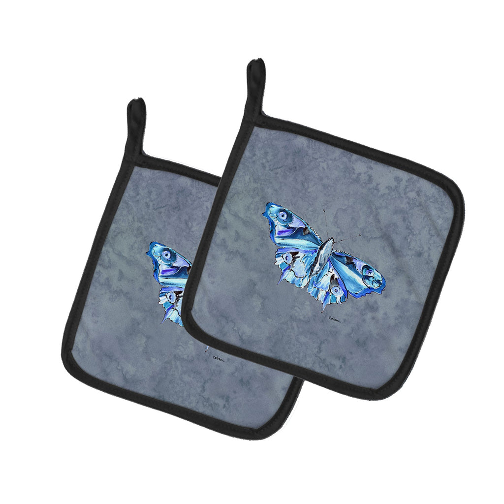 Butterfly on Gray Pot Holder Set of 2 Heat Resistant Quilted Hot Pads 7.5 x 7.5 Inch, Insulated Kitchen Trivets for Cooking & Baking
