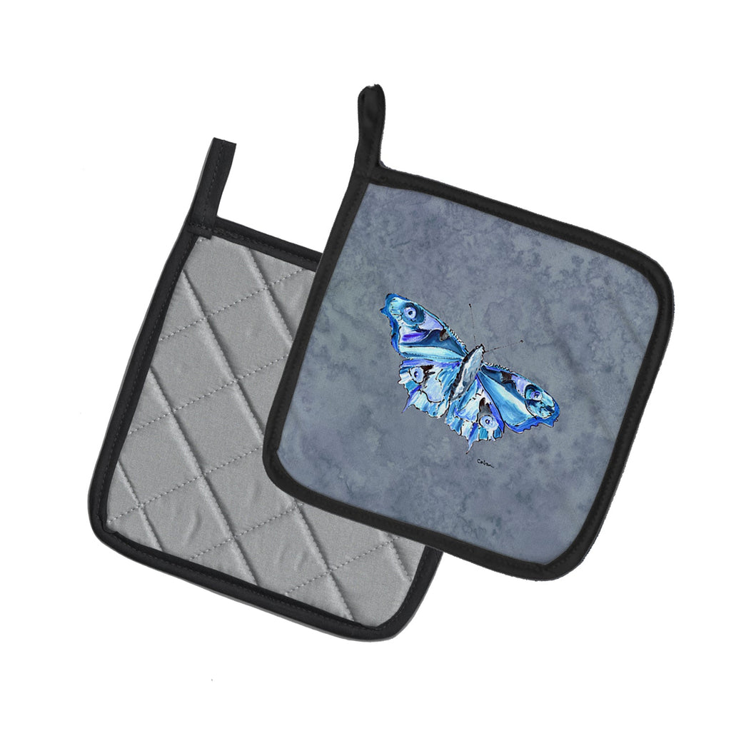 Butterfly on Gray Pot Holder Set of 2 Heat Resistant Quilted Hot Pads 7.5 x 7.5 Inch, Insulated Kitchen Trivets for Cooking & Baking