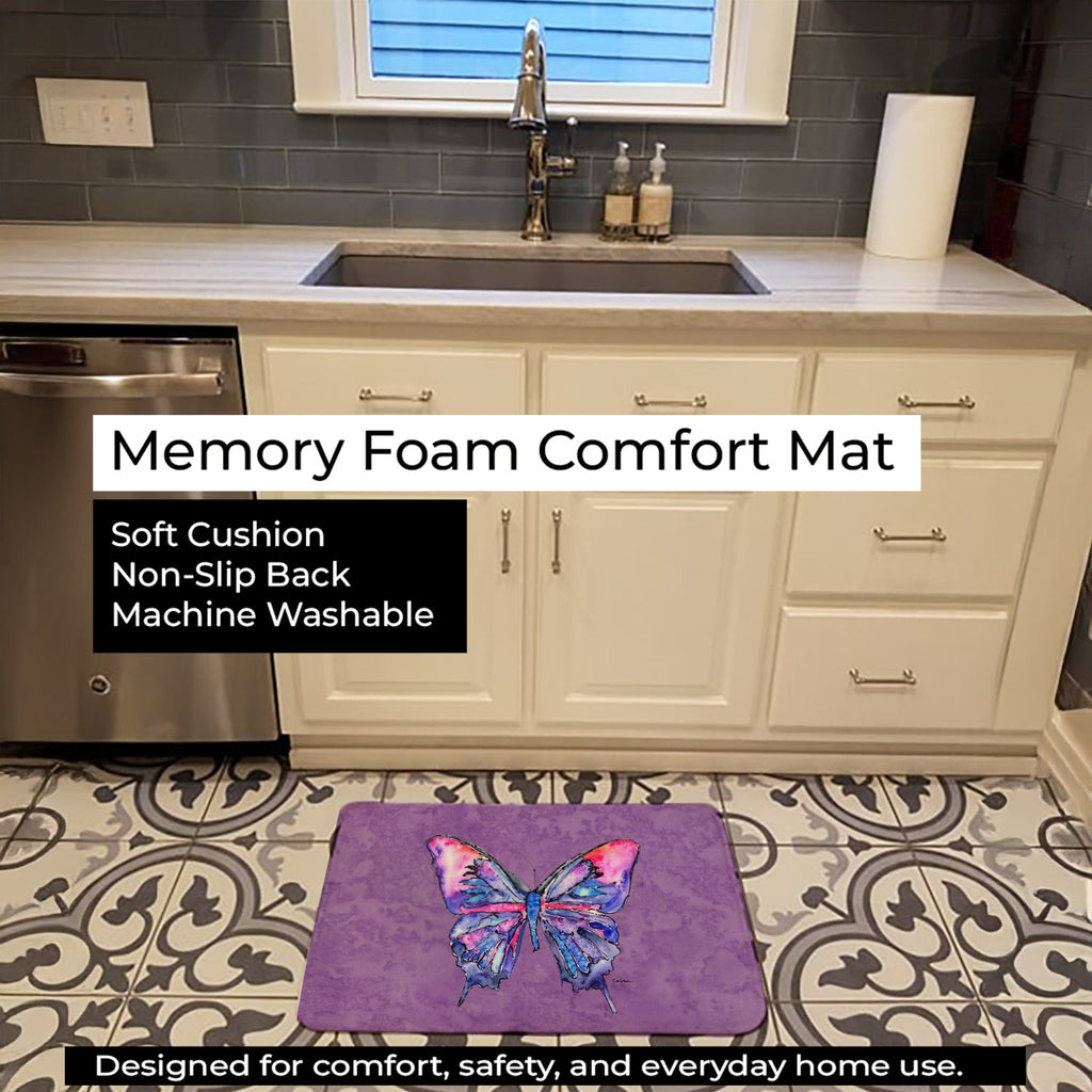 Butterfly on Purple Memory Foam Kitchen Mat Machine Washable Anti-Fatigue Cushion Comfort Bath or Kitchen Rug