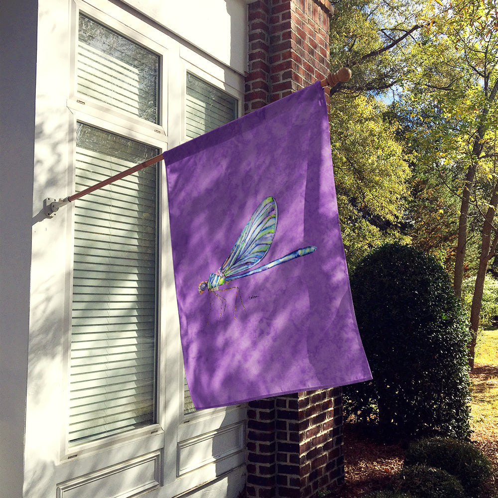 Dragonfly on Purple House Flag 28x40 Porch Sleeve Pole Decorative Outside Yard Banner Artwork Wall Hanging, Polyester