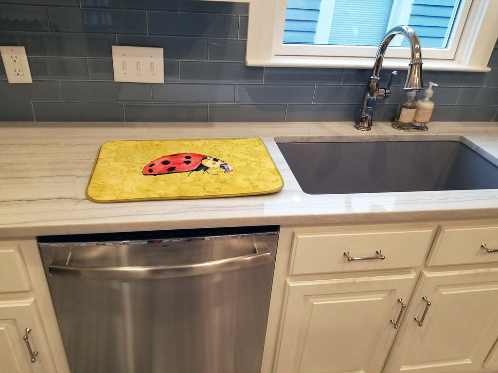Lady Bug on Yellow Dish Drying Mat Absorbent Dish Drying Mat Pad for Kitchen Counter Dish Drainer Mat for Countertop, 14 x 21", Multicolor