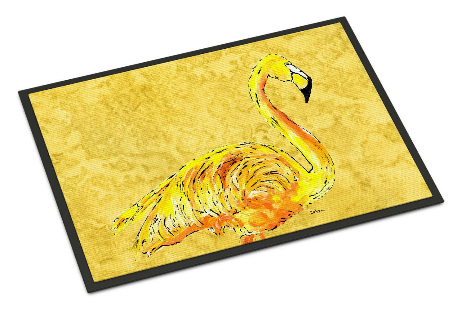Flamingo on Yellow Doormat Indoor Outdoor 18H X 27W Front Door Mat Rugs for Entryway, Non Slip Washable