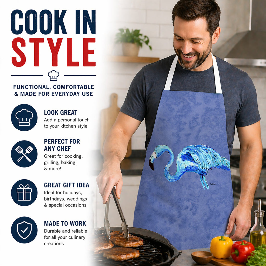Flamingo On Slate Blue Apron Cooking Kitchen Server Baking Crafts Gardening for Adult Women Men, Unisex, Large, Multicolor