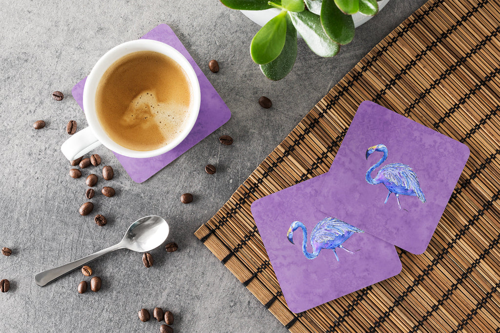 Flamingo on Purple Foam Coasters Set of 4 Cup Coasters for Indoor Outdoor, Tabletop Protection, Anti Slip, Mouse pad Material
