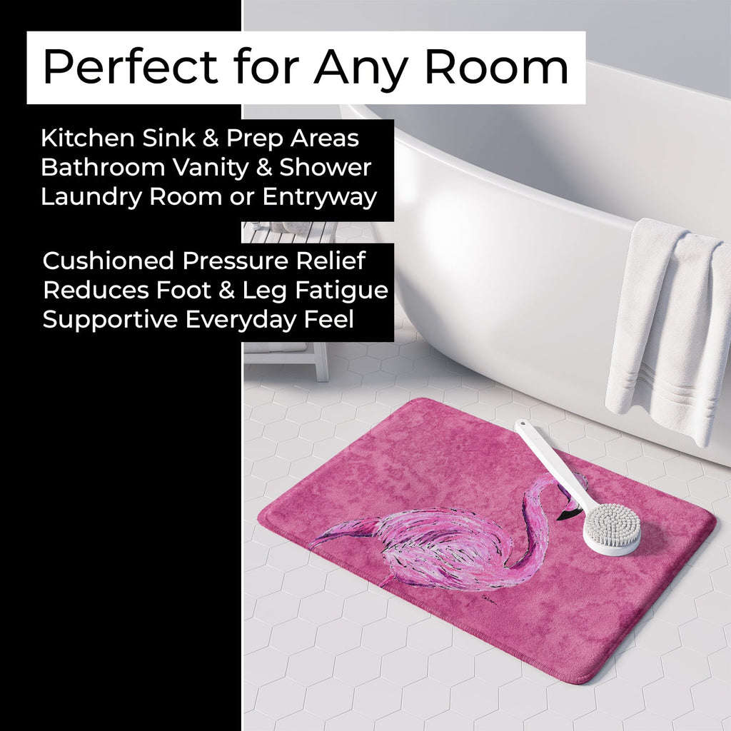 Flamingo on Pink Memory Foam Kitchen Mat Machine Washable Anti-Fatigue Cushion Comfort Bath or Kitchen Rug