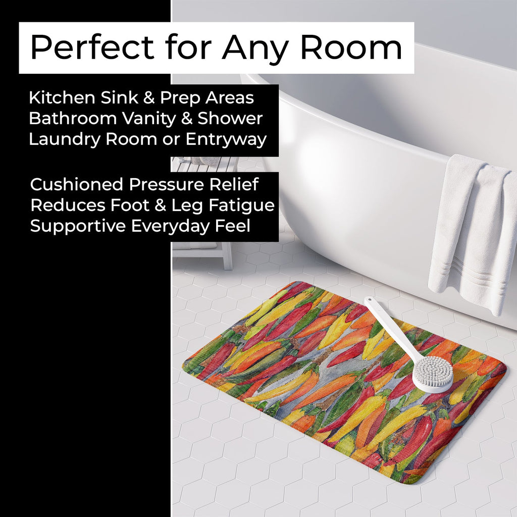 Hot Peppers Memory Foam Kitchen Mat Machine Washable Anti-Fatigue Cushion Comfort Bath or Kitchen Rug