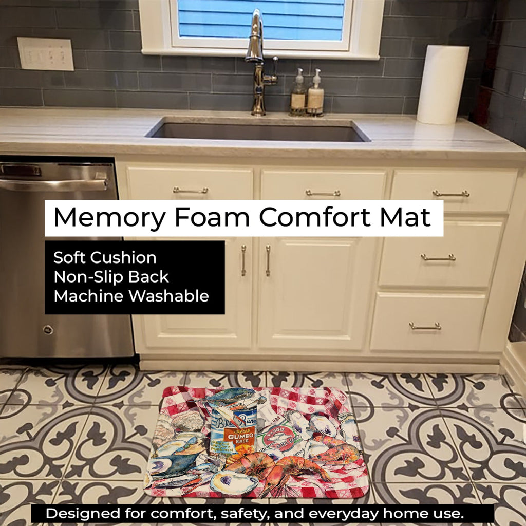 Blue Runner Gumbo Receipe Memory Foam Kitchen Mat Machine Washable Anti-Fatigue Cushion Comfort Bath or Kitchen Rug