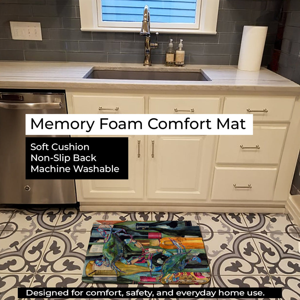 Blue Crabby Wine Bottles Memory Foam Kitchen Mat Machine Washable Anti-Fatigue Cushion Comfort Bath or Kitchen Rug