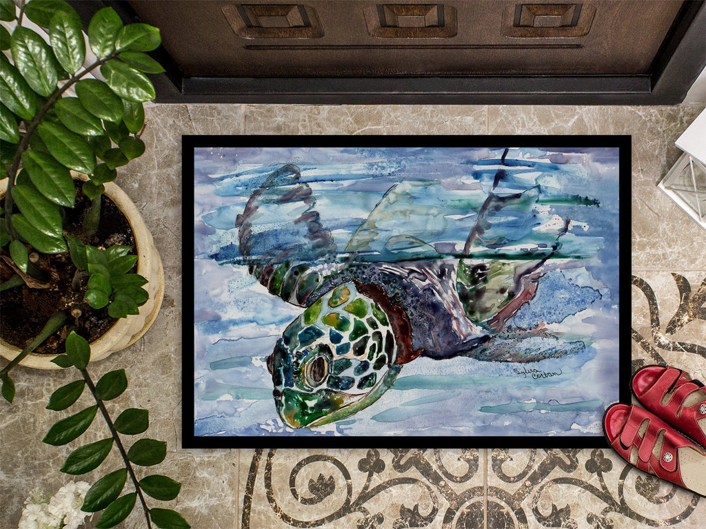 Loggerhead Turtle in a Dive Doormat Indoor Outdoor 24H X 36W Front Door Mat Rugs for Entryway, Non Slip Washable Low Pile,