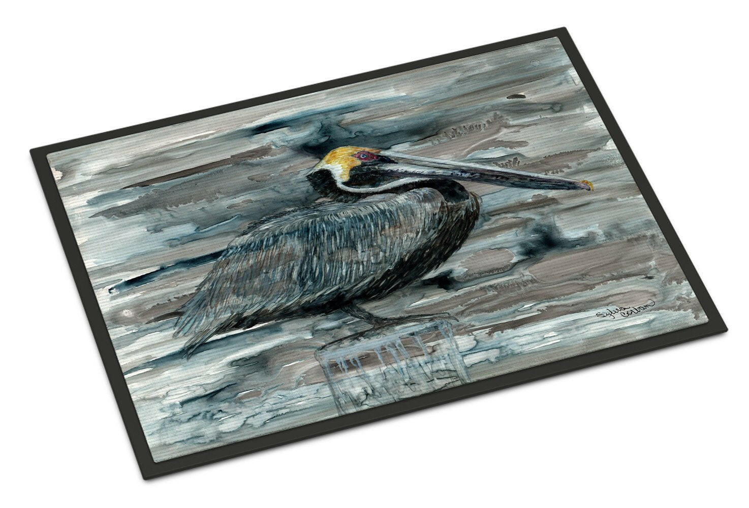 Pelican in Grey Doormat Indoor Outdoor 18H X 27W Front Door Mat Rugs for Entryway, Non Slip Washable