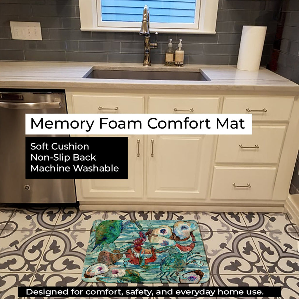 Watery Shrimp, Crabs and Oysters Memory Foam Kitchen Mat Machine Washable Anti-Fatigue Cushion Comfort Bath or Kitchen Rug